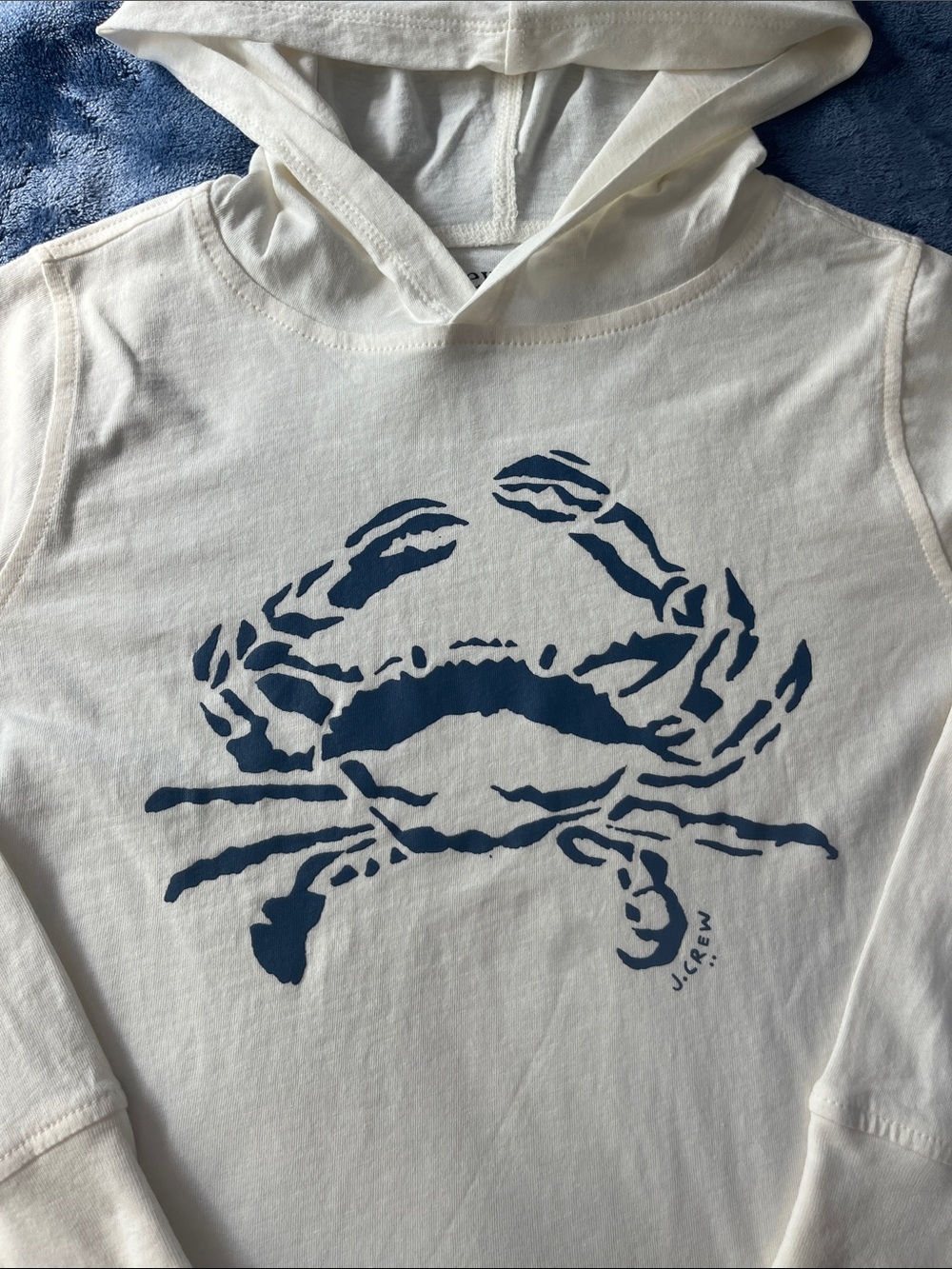 J. Crew Kids Cream Hoodie with Navy Crab Graphic Small 6-7